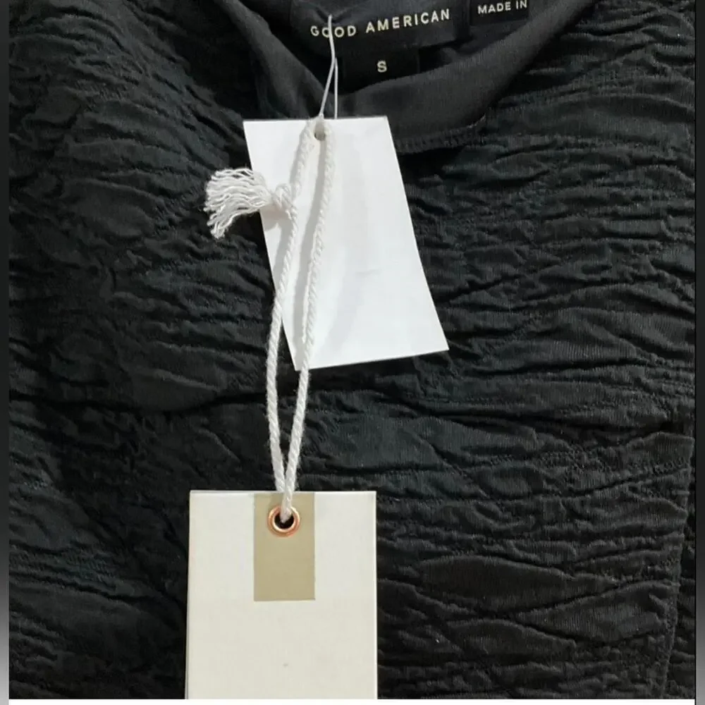 NWT GOOD AMERICAN SZ M Black Textured Square Neck Crop Top Goth Festival $129 - Picture 7 of 12